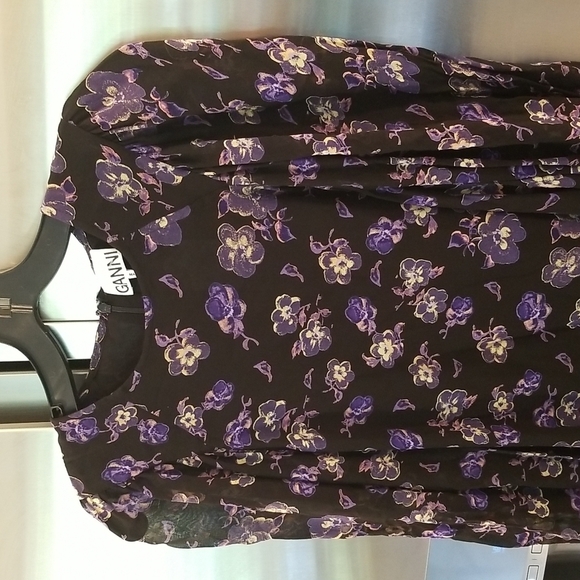 💕GANNI💕 Floral Georgette Mini Shift Dress ~ Black Floral Print 38 EU - Picture 13 of 16